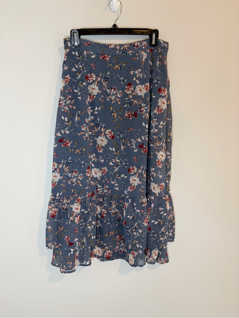 Blue Floral Ruffle Midi Skirt lined Cottagecore Size M